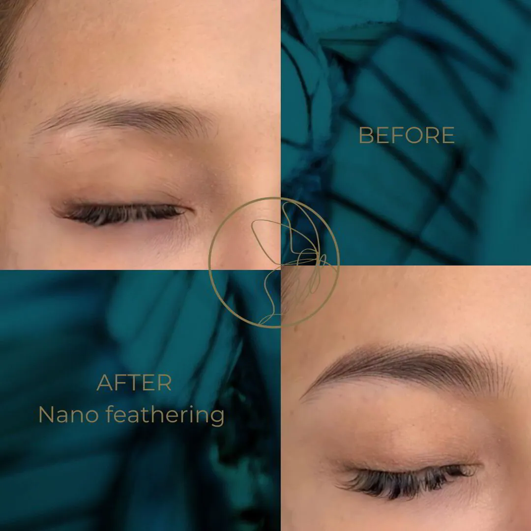 Nano Feathering before and after at Glowtique Brisbane