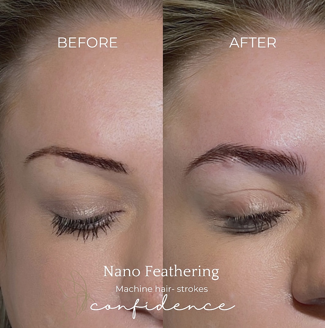 Nano Feathering before and after at Glowtique Brisbane