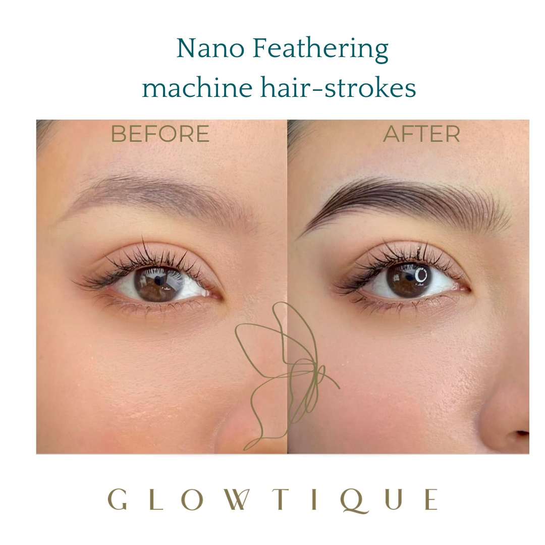 Nano Feathering before and after at Glowtique Brisbane