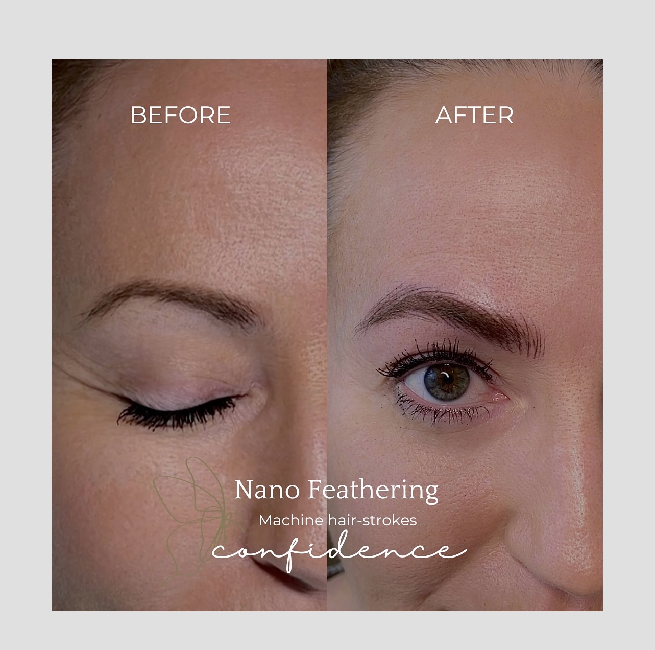 Nano Feathering before and after at Glowtique Brisbane
