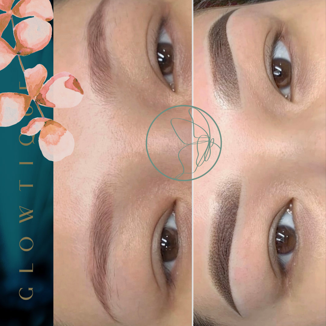 Powder / Ombré Brows before and after at Glowtique Brisbane